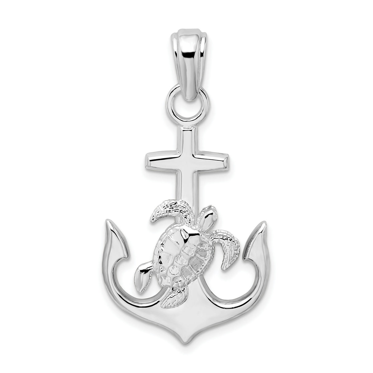 Sterling Silver Anchor Cross Pendant with Sea Turtle Detail, Nautical Christian Jewelry