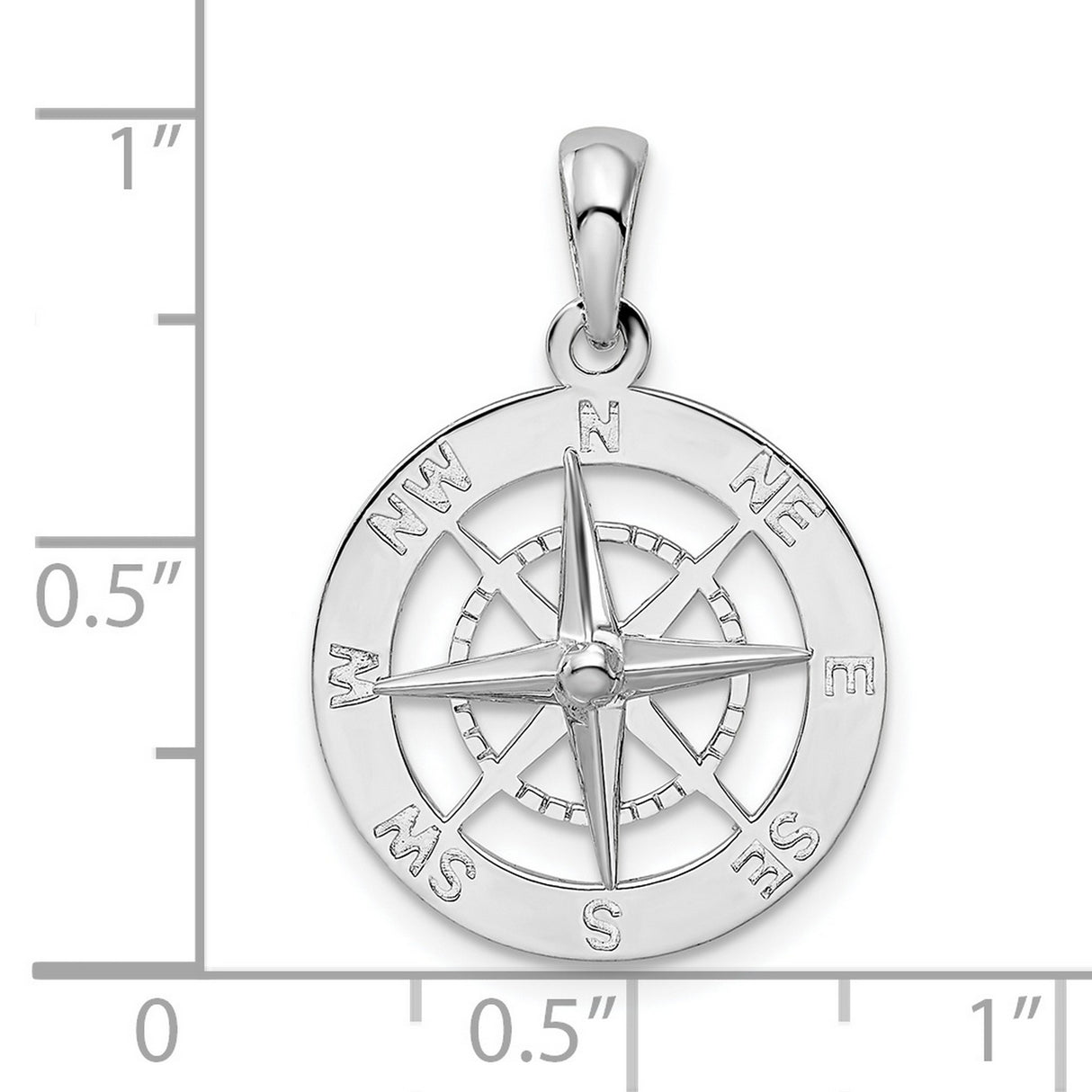 Sterling Silver Compass Pendant with Directional Rose, Nautical Travel and Guidance Theme