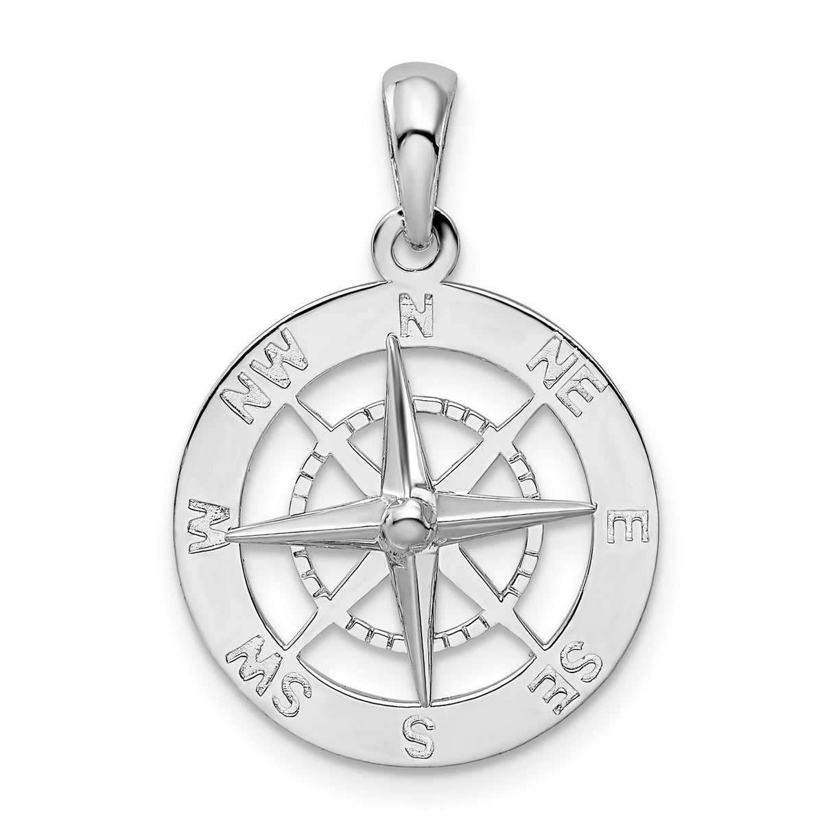 Sterling Silver Compass Pendant with Directional Rose, Nautical Travel and Guidance Theme