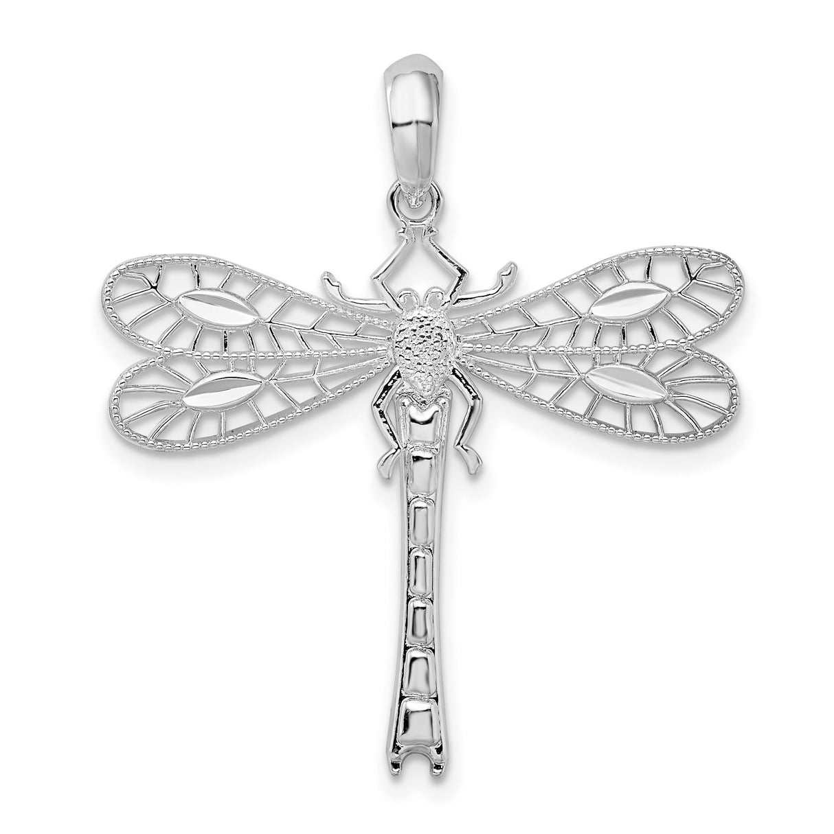 Sterling Silver Dragonfly Pendant with Openwork Wings and Nature-Inspired Design for Women