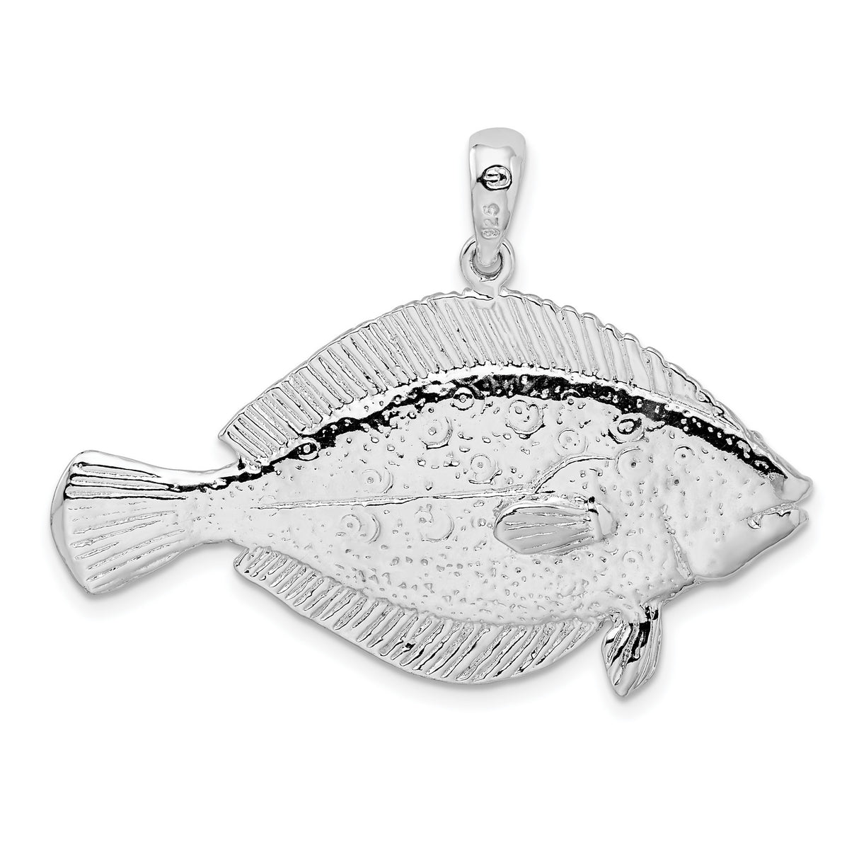 Sterling Silver Flounder Pendant with Textured Detail, Nautical Sea Life Style for Men and Women