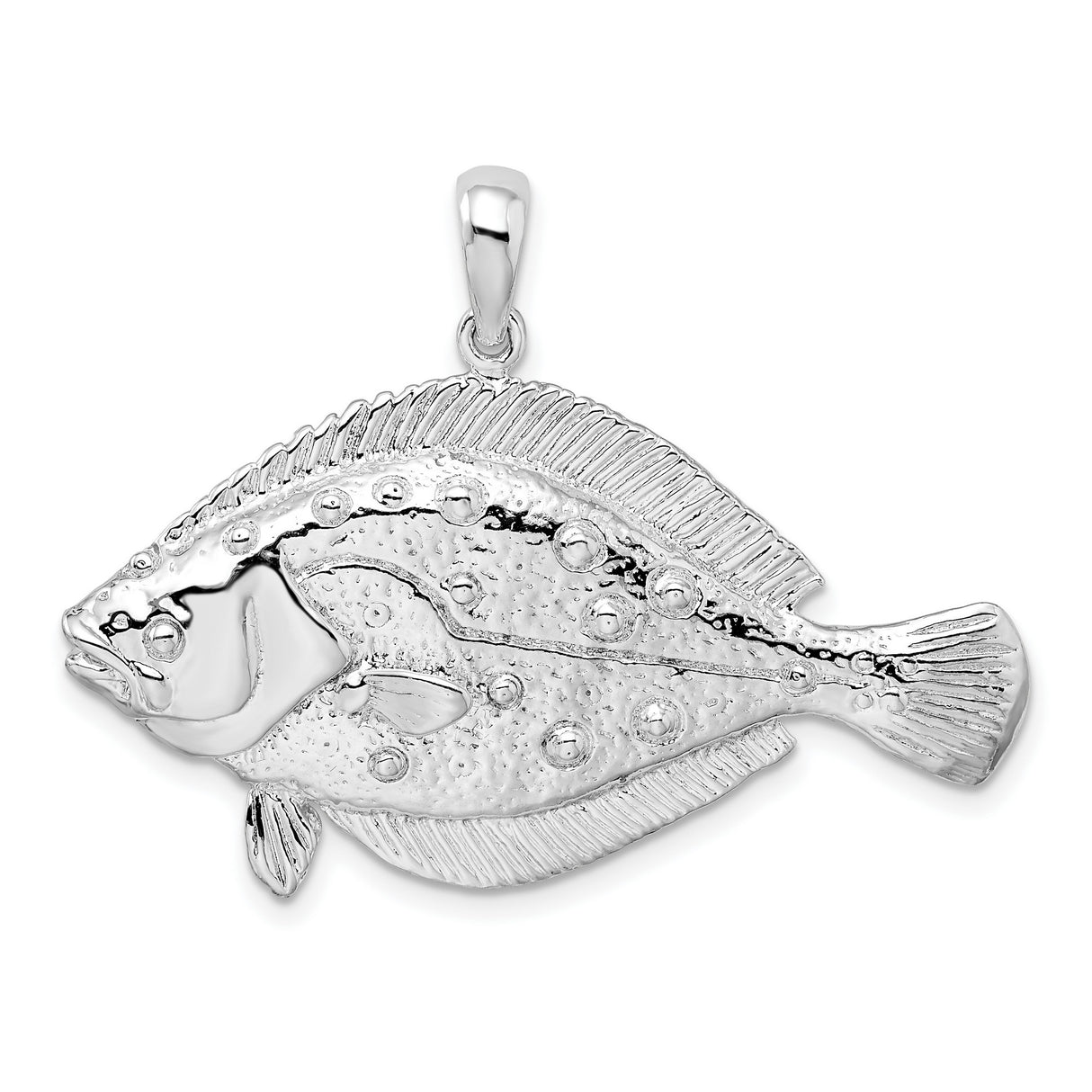 Sterling Silver Flounder Pendant with Textured Detail, Nautical Sea Life Style for Men and Women