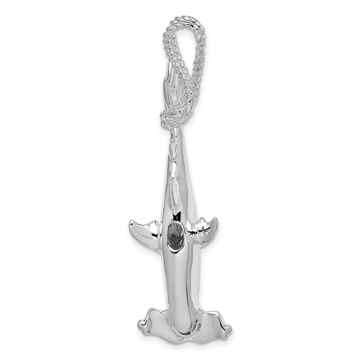 Sterling Silver Shark Pendant with Rope Detail Tail, 3D Hammerhead Ocean Theme for Men