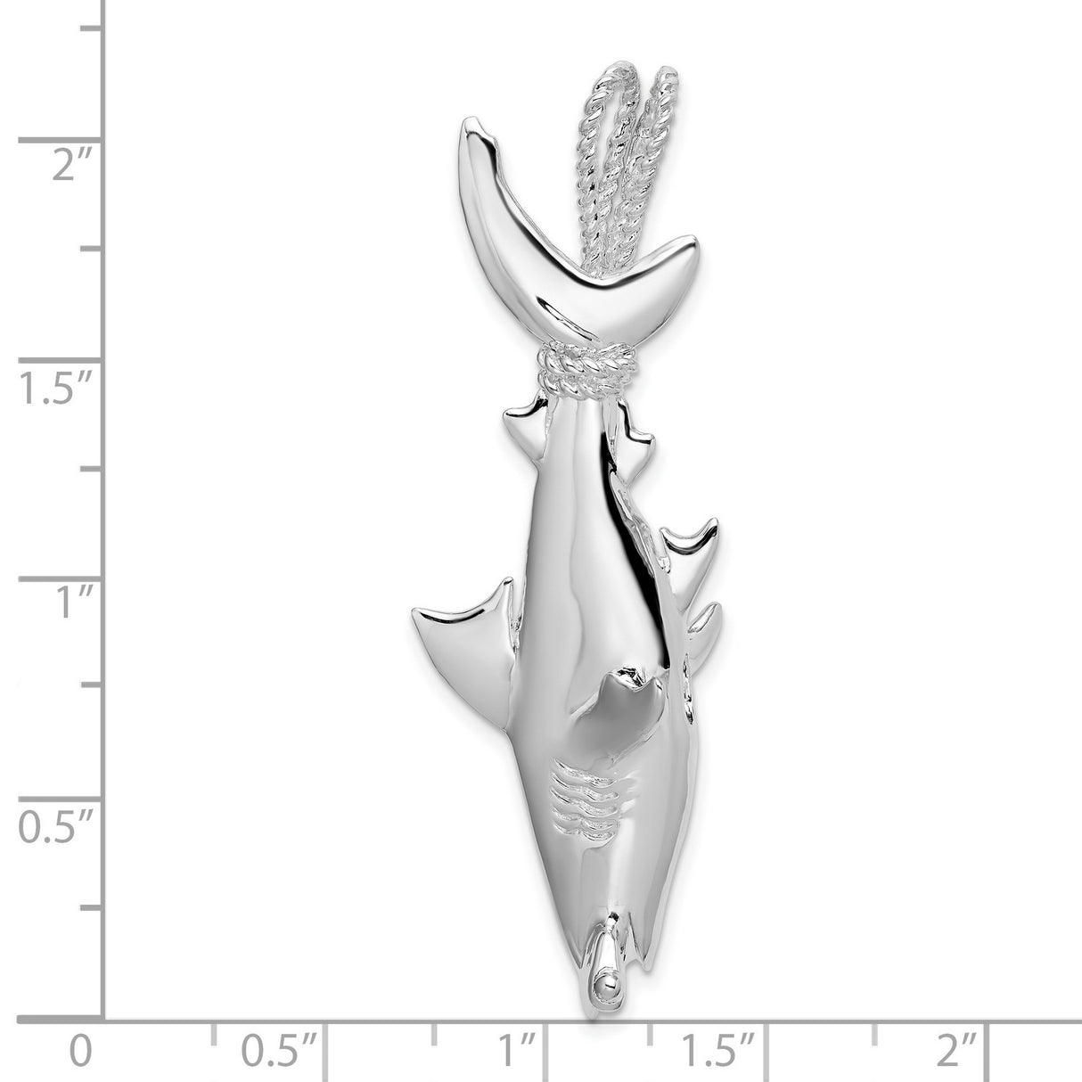 Sterling Silver Shark Pendant with Rope Detail Tail, 3D Hammerhead Ocean Theme for Men
