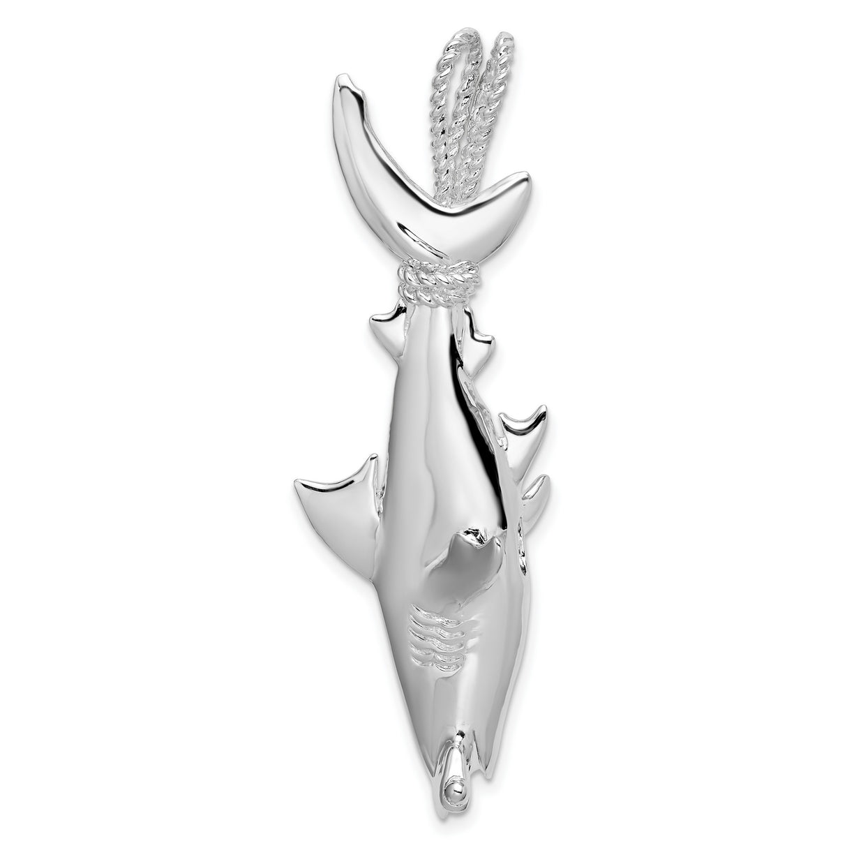 Sterling Silver Shark Pendant with Rope Detail Tail, 3D Hammerhead Ocean Theme for Men