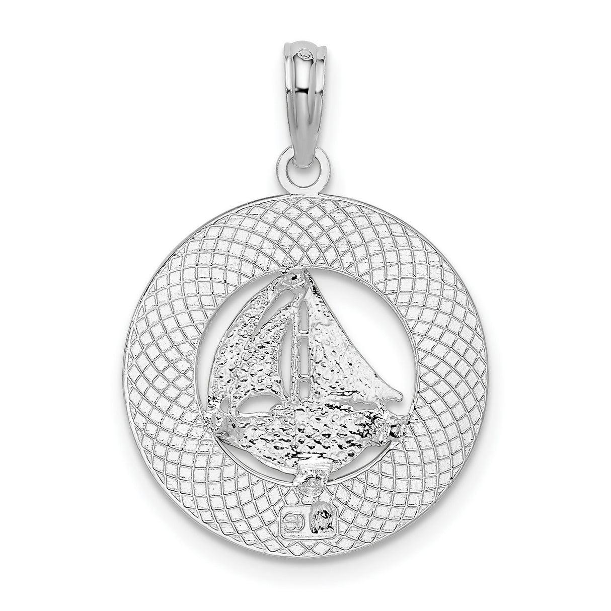 Sterling Silver Sailboat Pendant, Nautical Round Charm for Men and Women