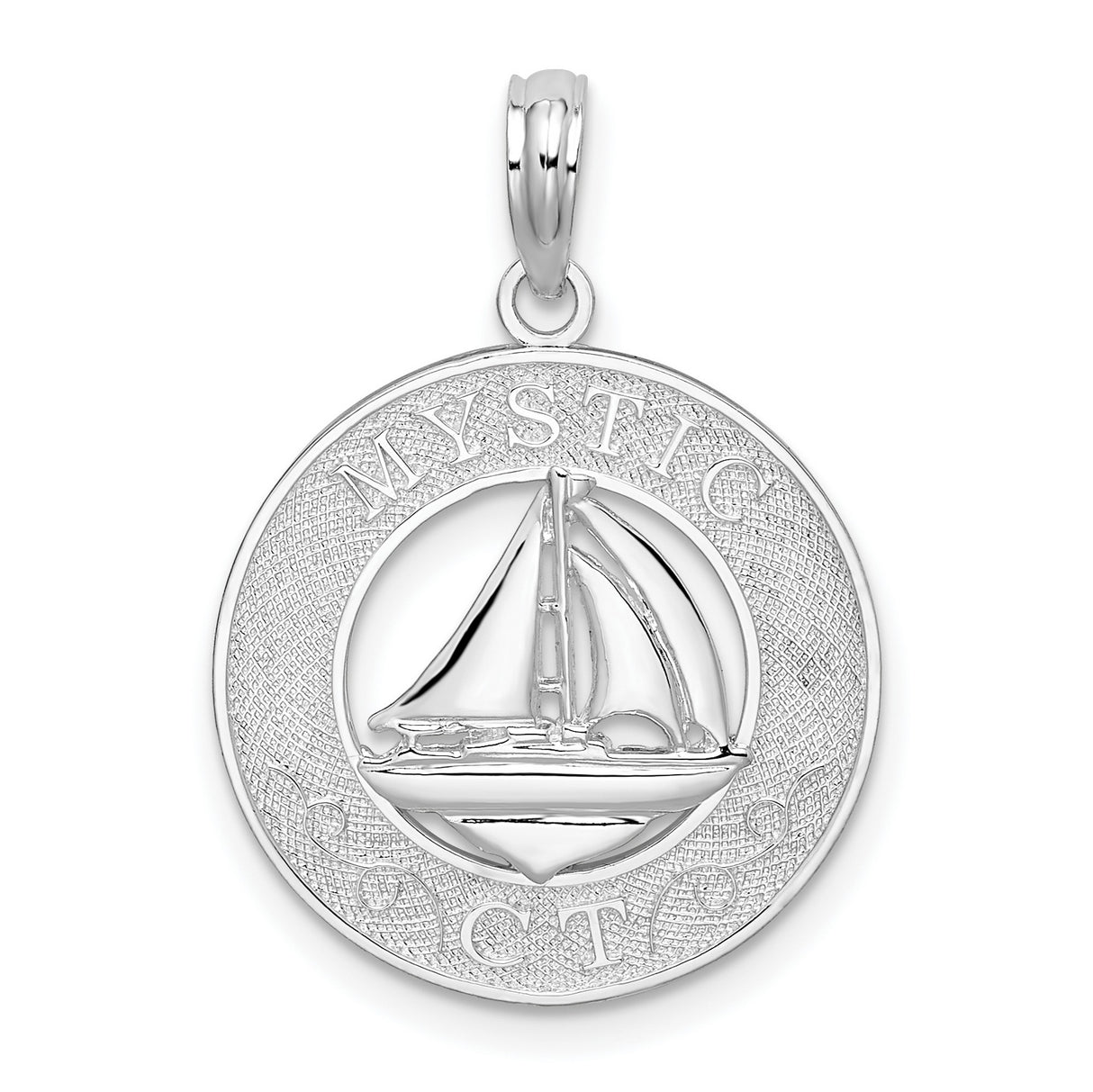 Sterling Silver Sailboat Pendant, Nautical Round Charm for Men and Women