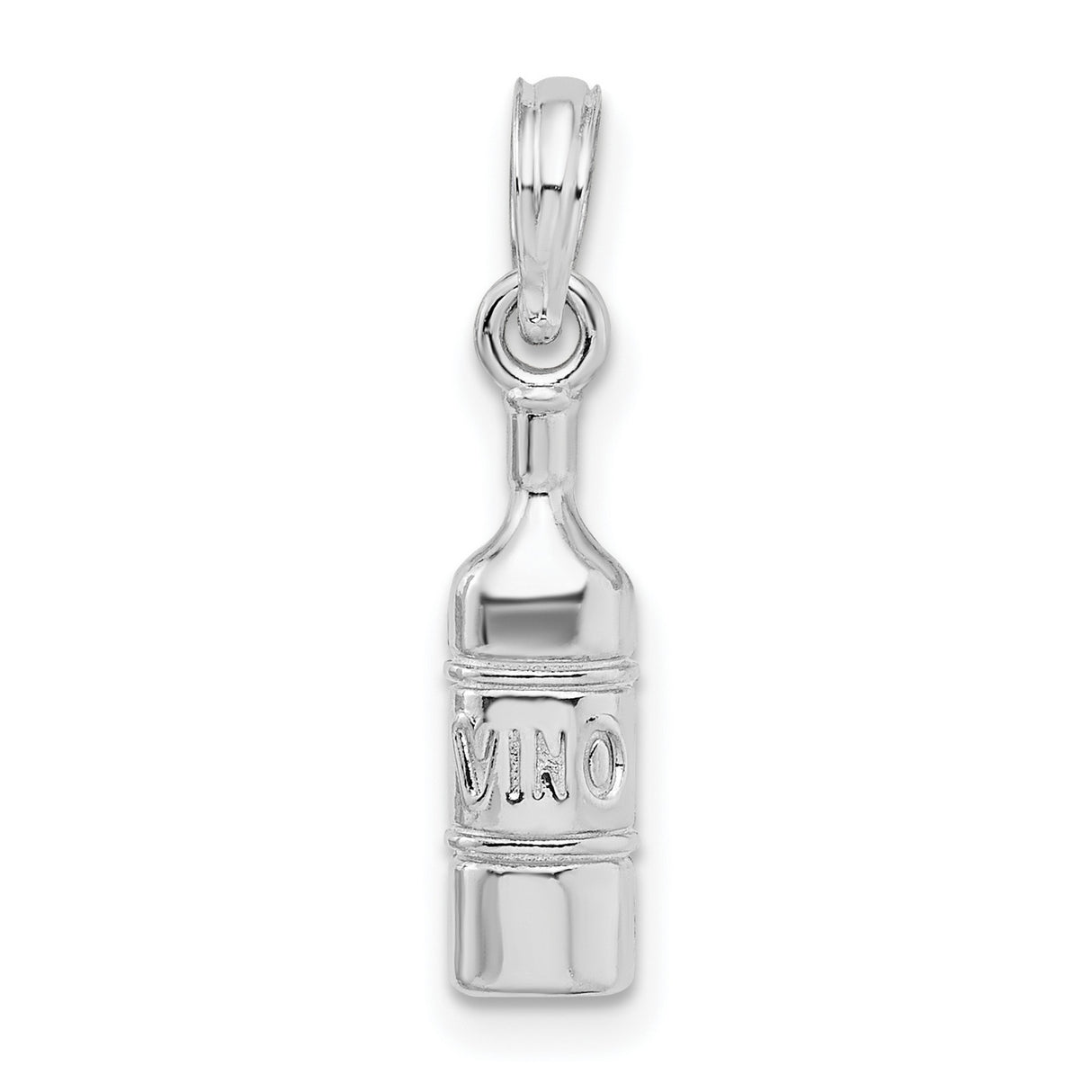 Sterling Silver Pendant Charm, Wine Bottle Design with VINO Engraving