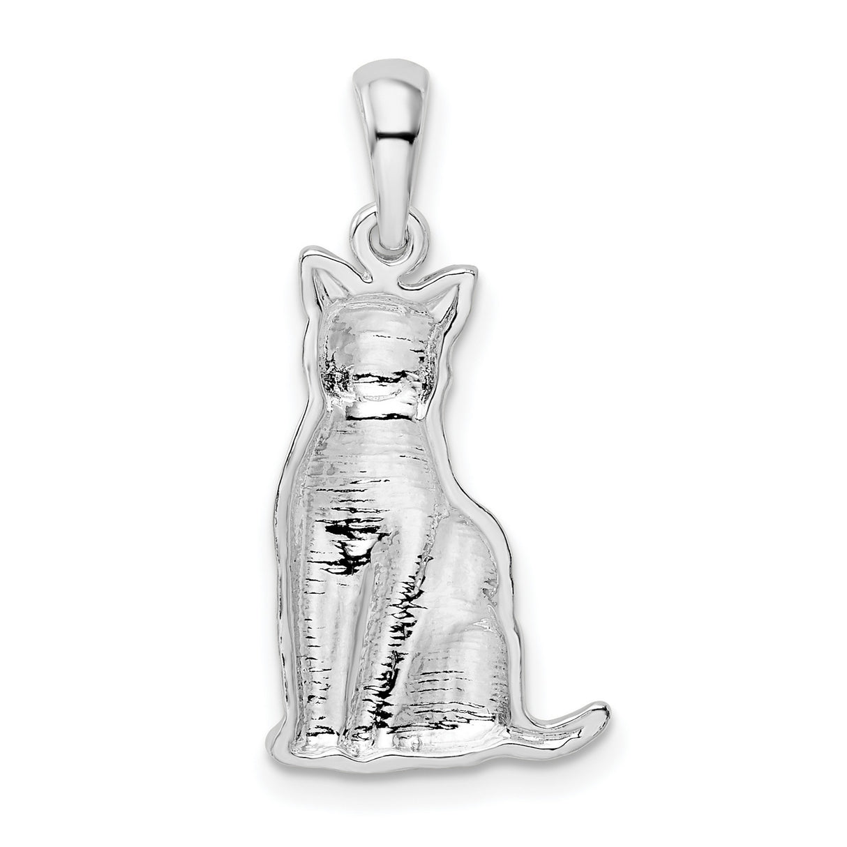 Textured Sitting Cat Charm Pendant in Real 925 Sterling Silver