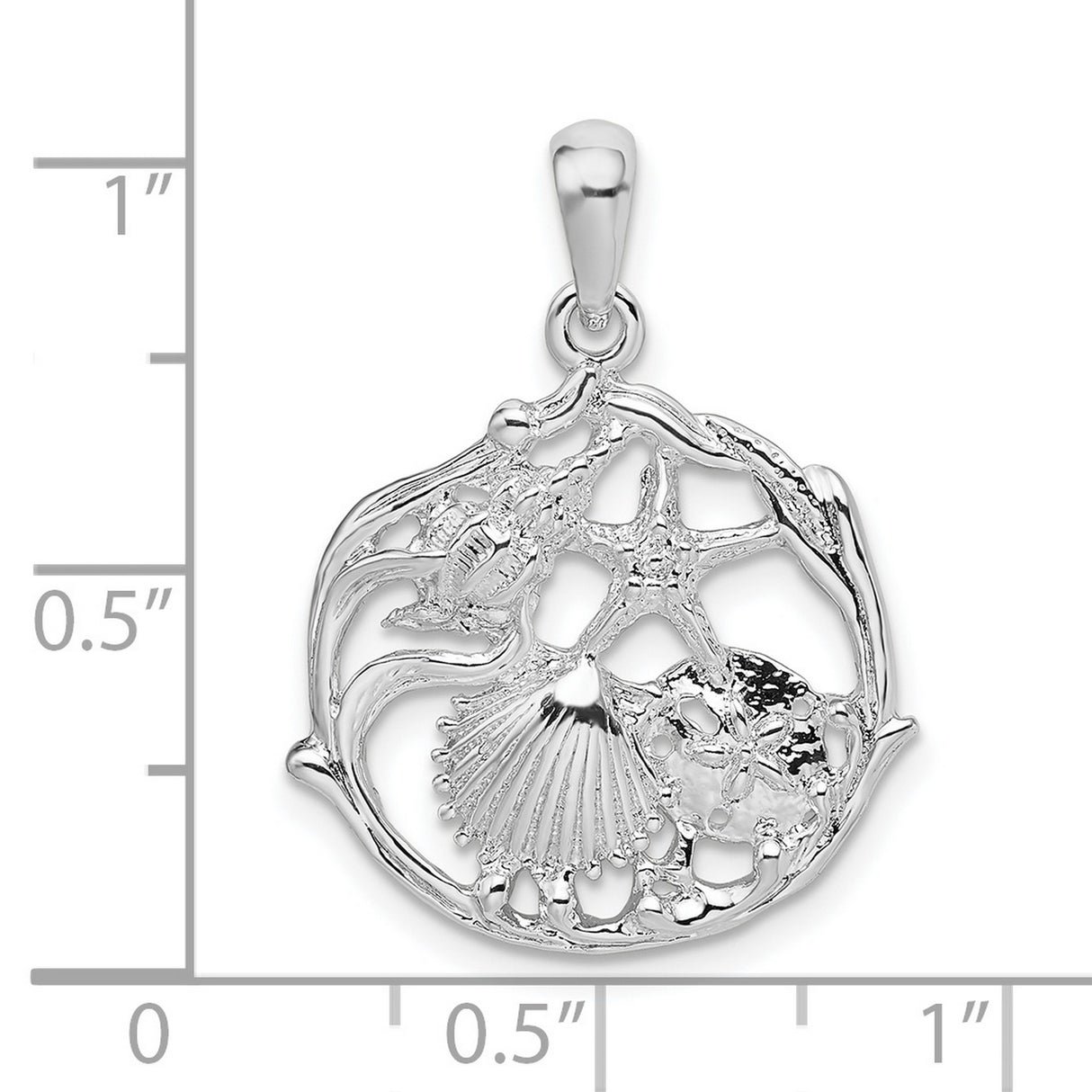 Sterling Silver Pendant with Starfish, Sand Dollar, and Seashell Coastal Ocean Motifs