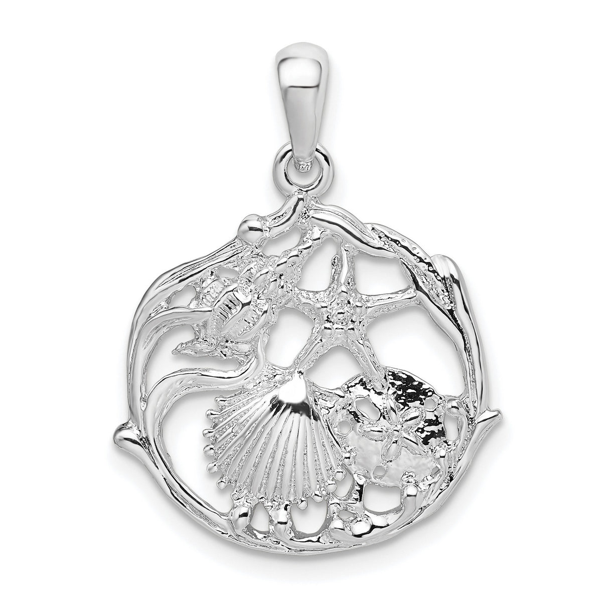 Sterling Silver Pendant with Starfish, Sand Dollar, and Seashell Coastal Ocean Motifs