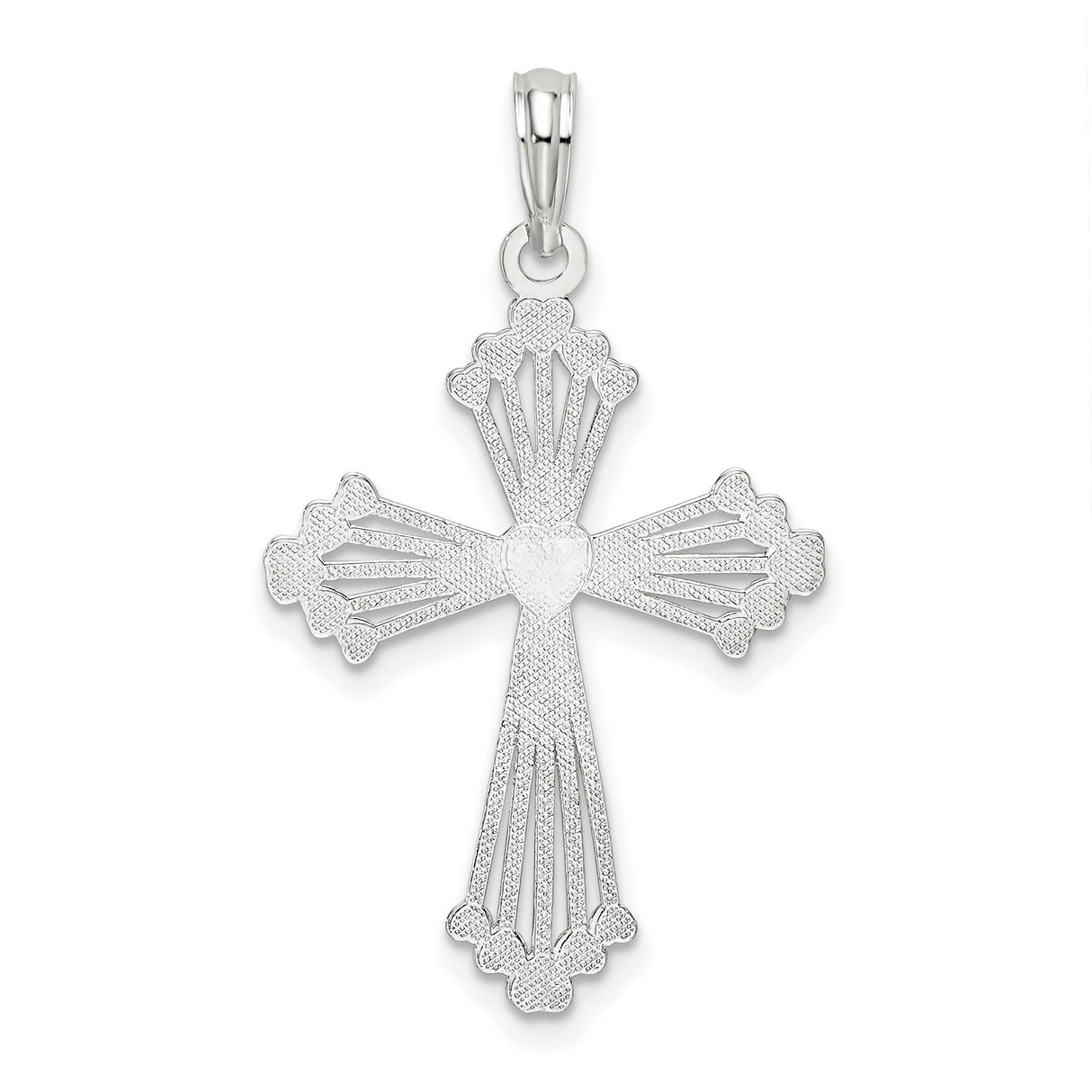 Sterling Silver Cross Pendant with Textured and Polished Detail, Filigree Accent