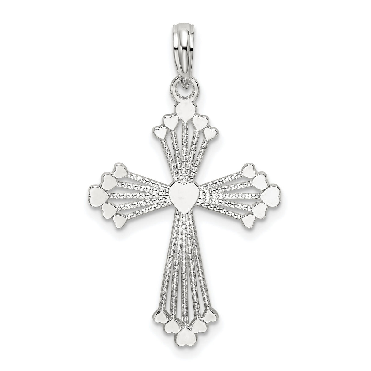 Sterling Silver Cross Pendant with Textured and Polished Detail, Filigree Accent