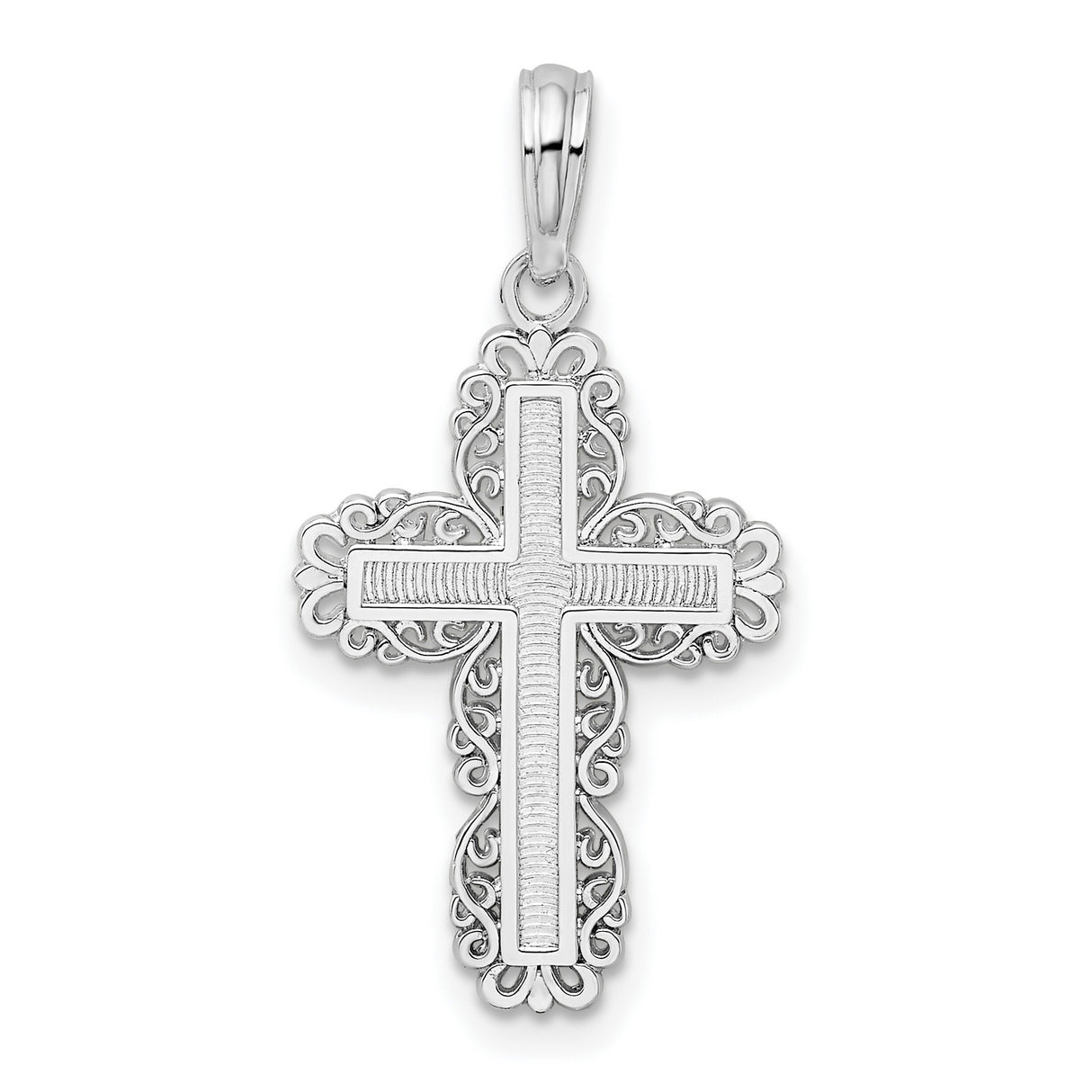 Sterling Silver Cross Pendant with Filigree and Polished Latin Design, Vintage Religious Jewelry