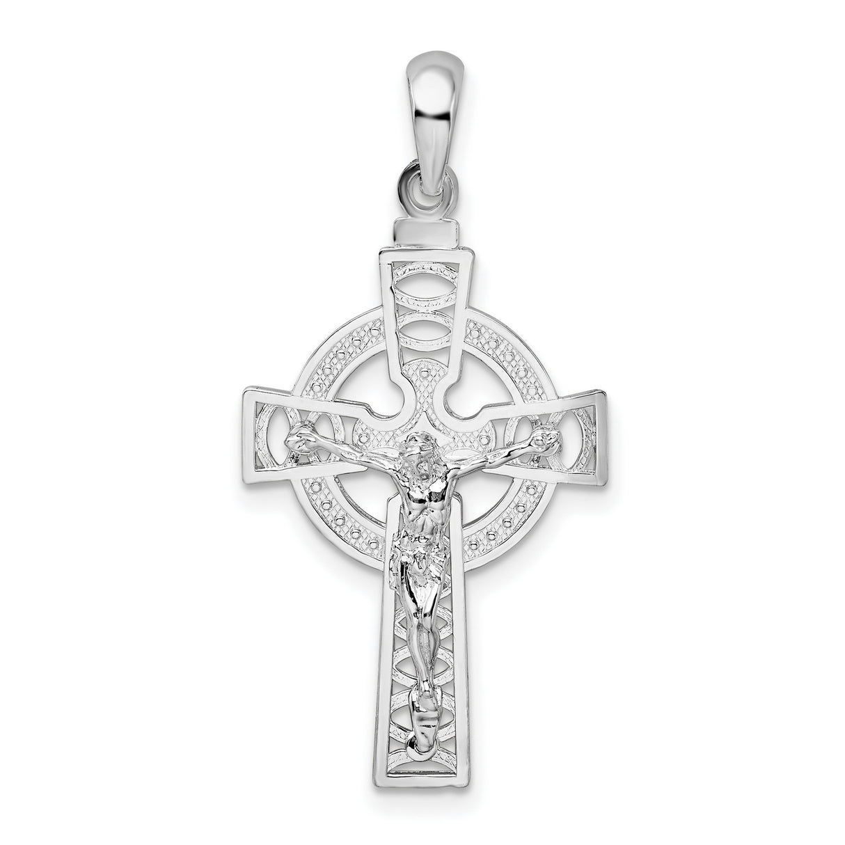 Sterling Silver Crucifix Cross Pendant with Celtic Knot and Christ Figure