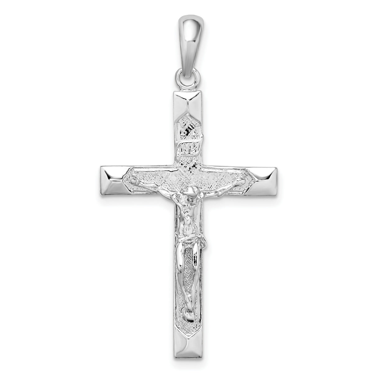Sterling Silver Crucifix Pendant with Textured Cross and Detailed Christ Figure