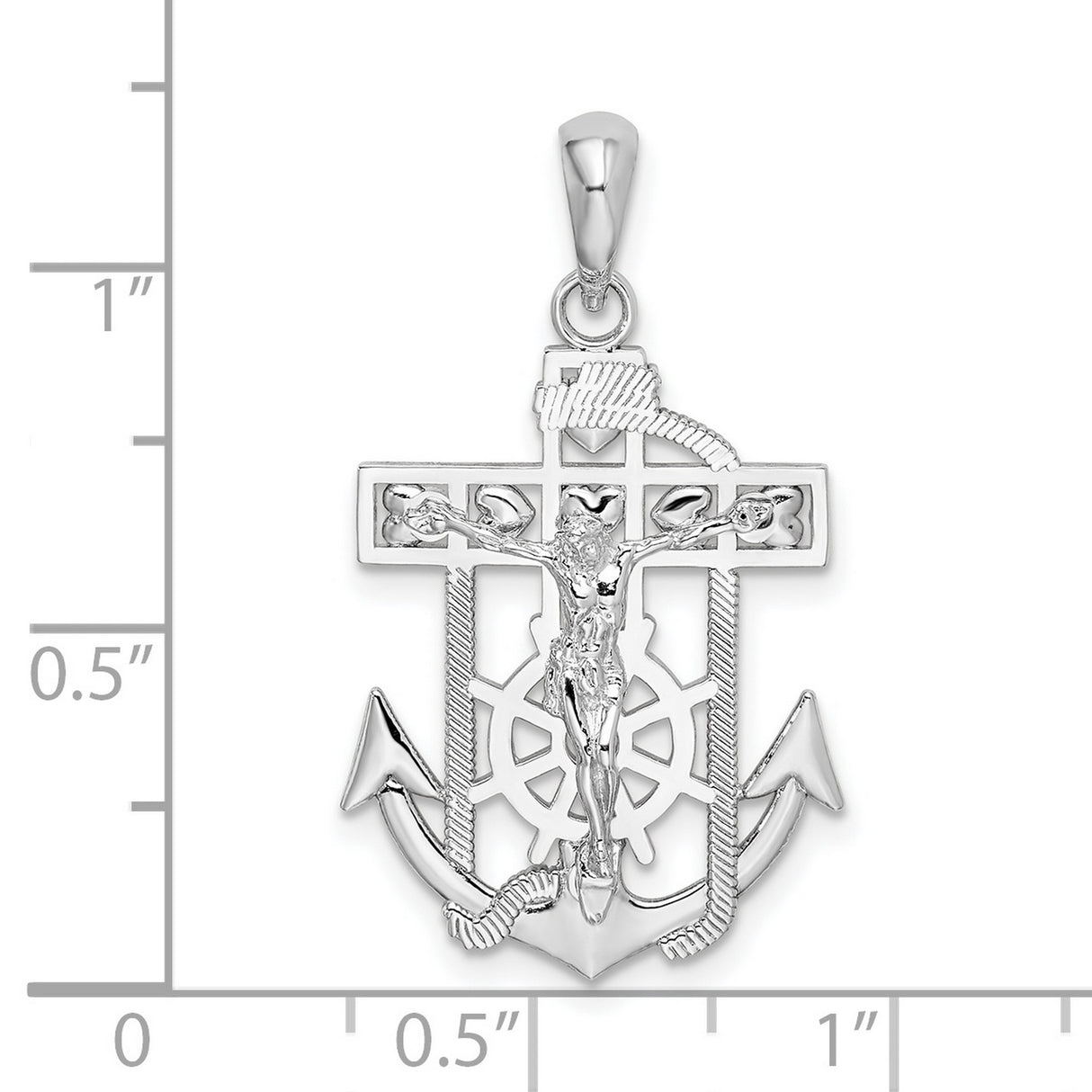 Sterling Silver Crucifix Cross Pendant with Anchor, Nautical Christian Mariner Design