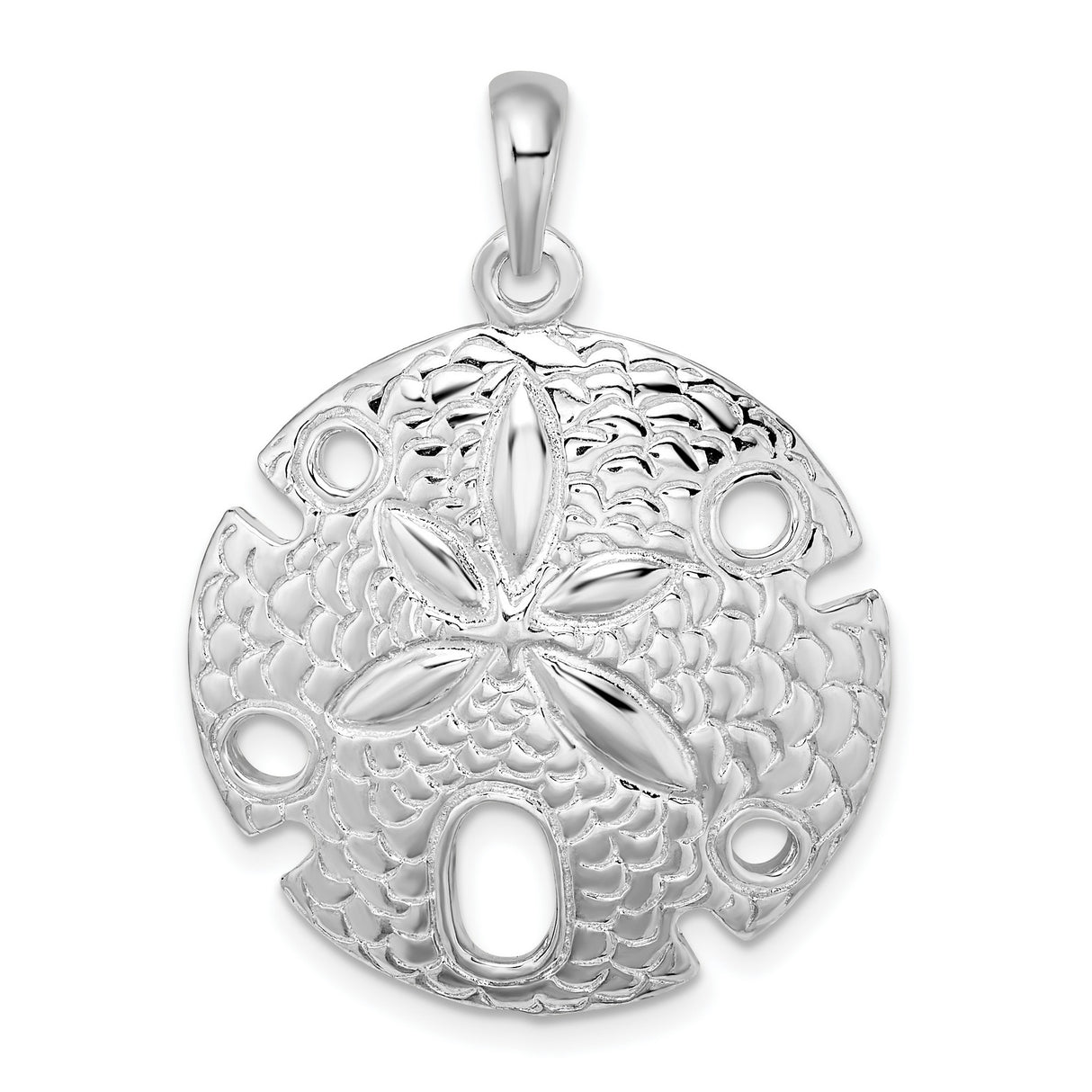 Sterling Silver Sand Dollar Pendant with Textured Ocean Star Pattern, Nautical Beach Style