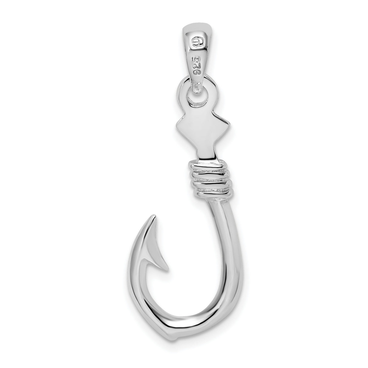Sterling Silver Fish Hook Pendant with Rope Detail, Nautical Theme Ocean Jewelry for Men