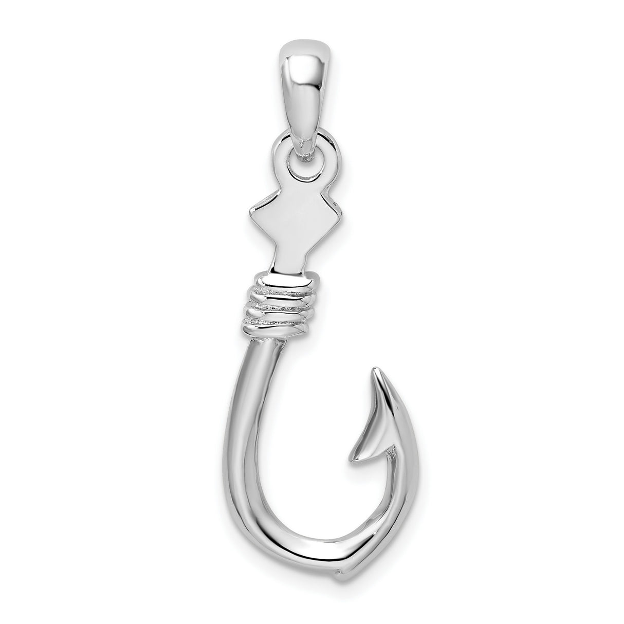 Sterling Silver Fish Hook Pendant with Rope Detail, Nautical Theme Ocean Jewelry for Men