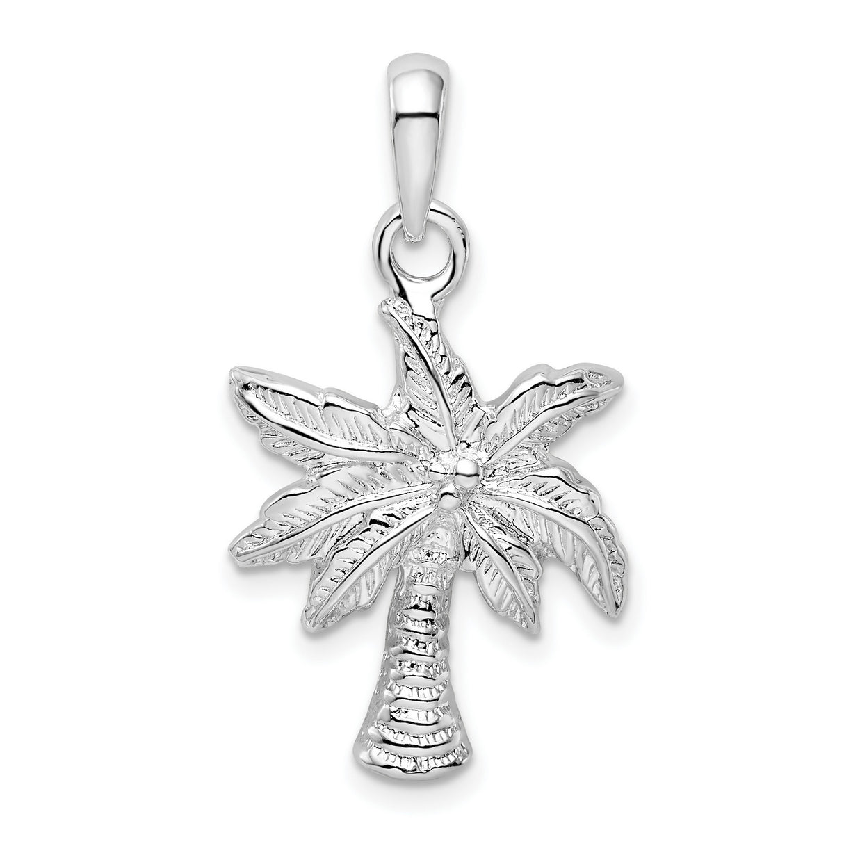 Sterling Silver Palm Tree Pendant with Tropical Leaf Detail, Island Life Charm