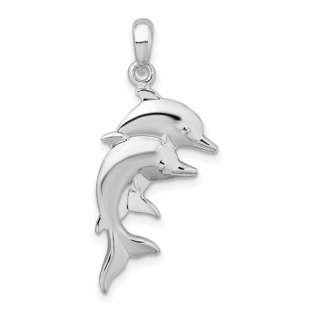 Sterling Silver Dolphin Pendant with Two Leaping Dolphins, Nautical Ocean Theme Jewelry