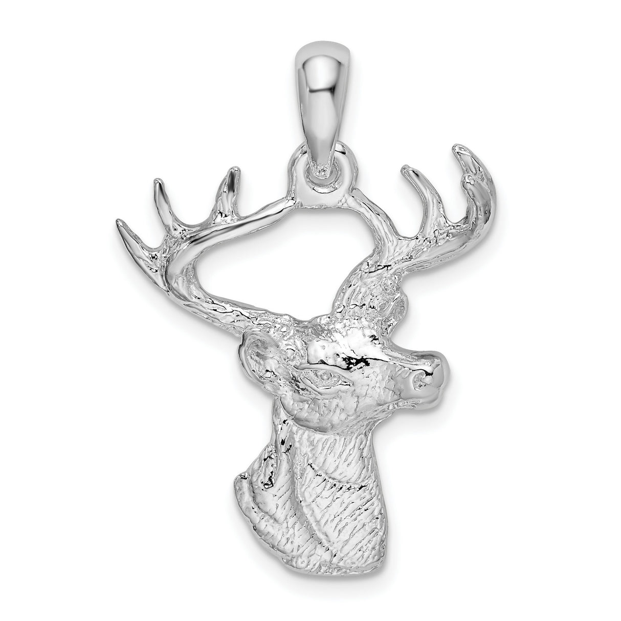 Sterling Silver Deer Head Pendant with Antlers, Rustic Wildlife Hunting Jewelry for Men