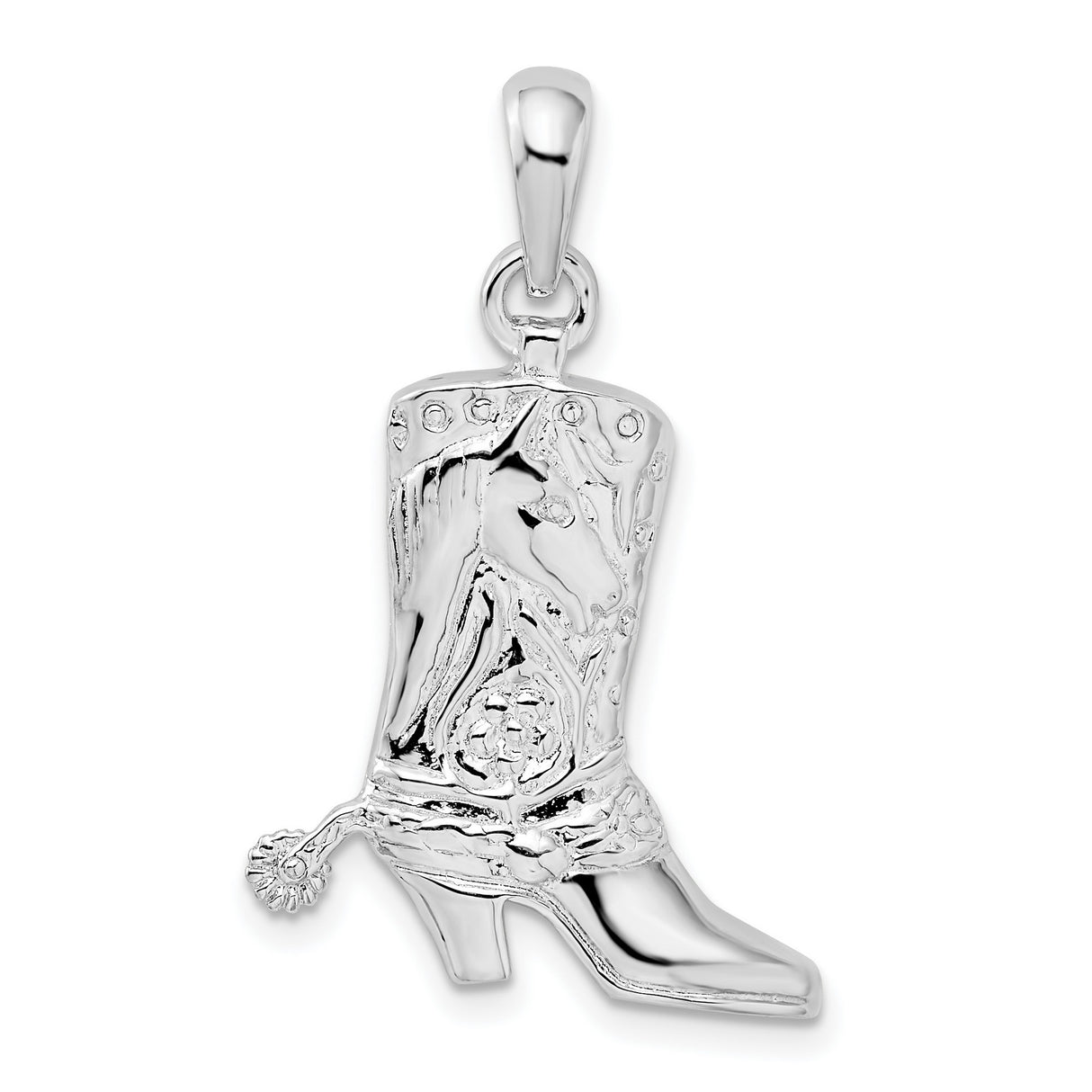 Sterling Silver Cowboy Boot Pendant with Spur and Horse Motif, Western Style Charm