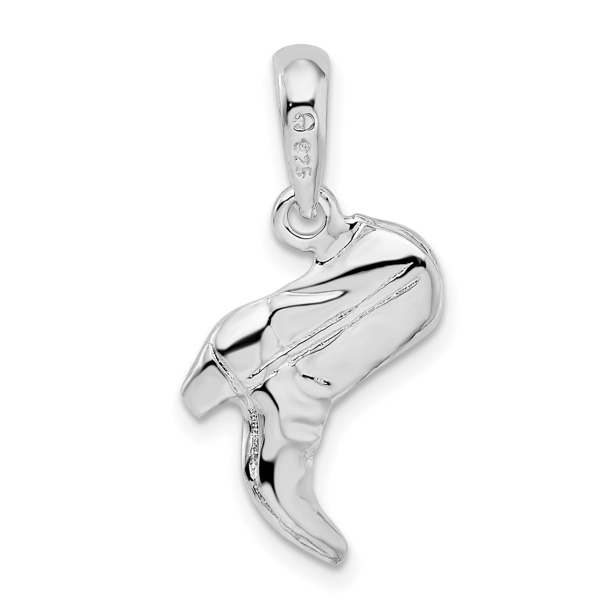 Sterling Silver Cowboy Boot Pendant with Floral Etching, 3D Western Charm