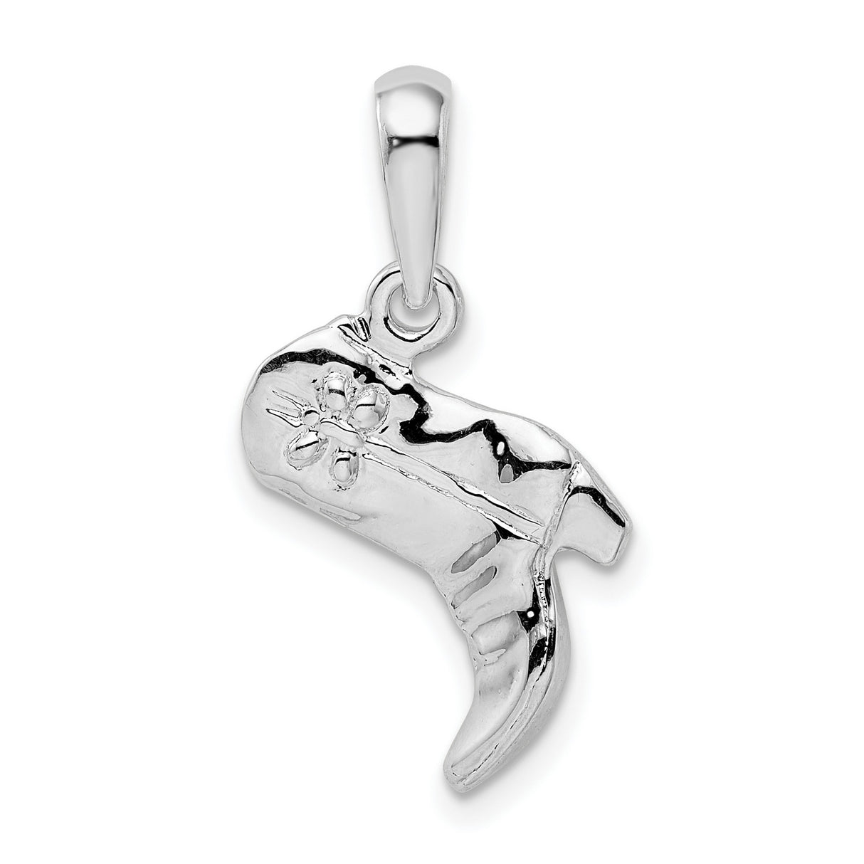Sterling Silver Cowboy Boot Pendant with Floral Etching, 3D Western Charm