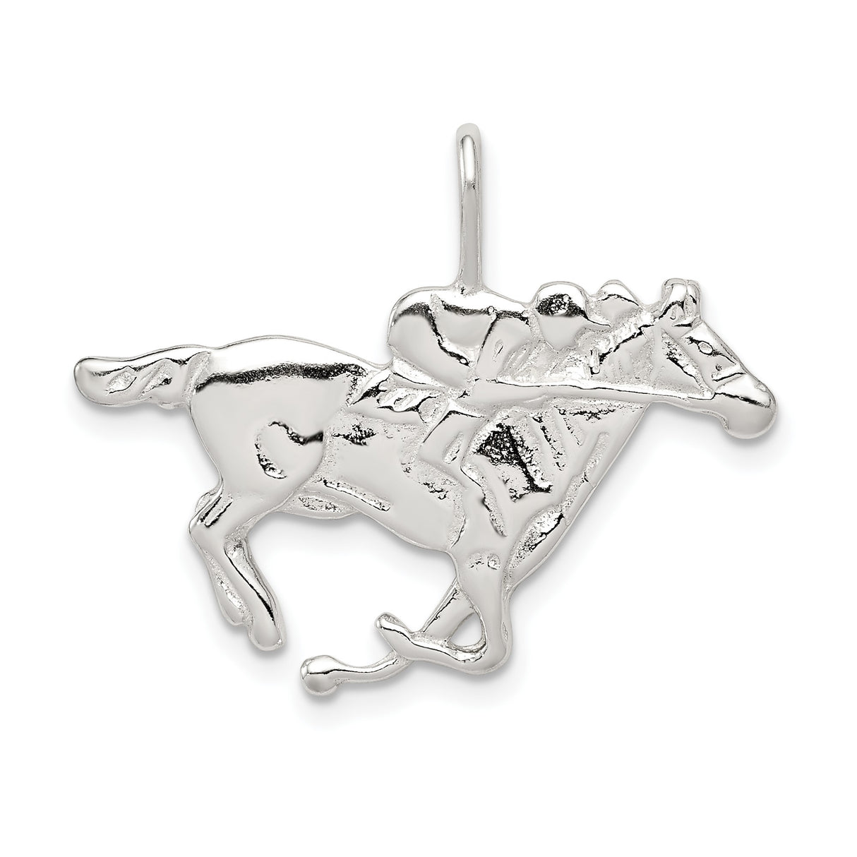 Sterling Silver Horse Racing Pendant with Jockey on Galloping Horse, Unisex Equestrian Charm