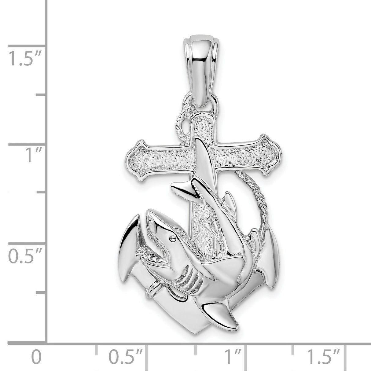 Sterling Silver Shark Wrapped Anchor Cross Pendant, Nautical Christian Marine Jewelry for Men