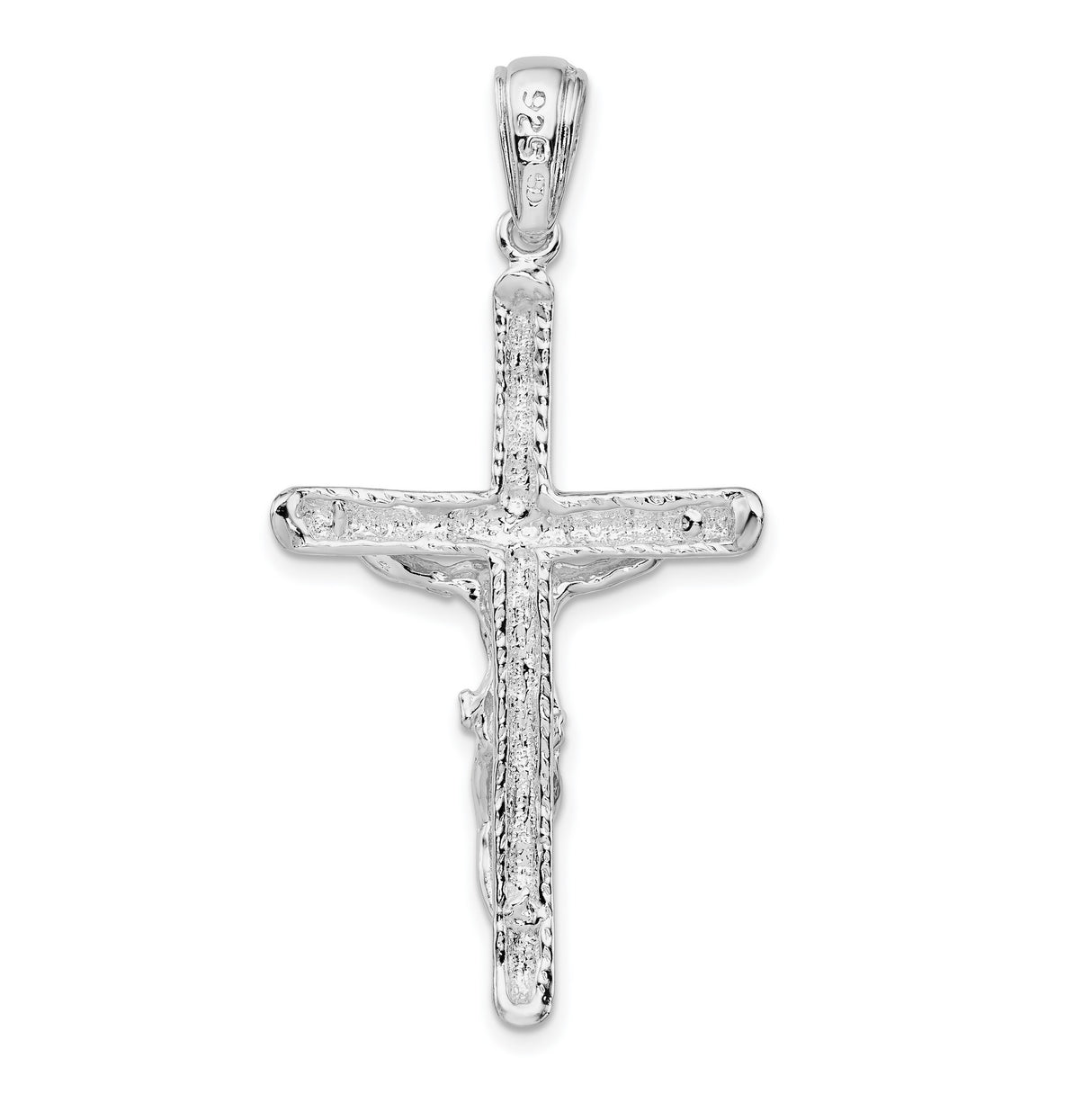 Sterling Silver Crucifix Pendant with Textured Cross Design, Christ on Cross, Religious Jewelry