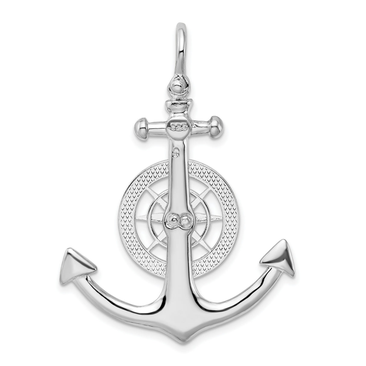 Sterling Silver Anchor Compass Pendant with Compass Rose Design, Nautical and Travel Symbol