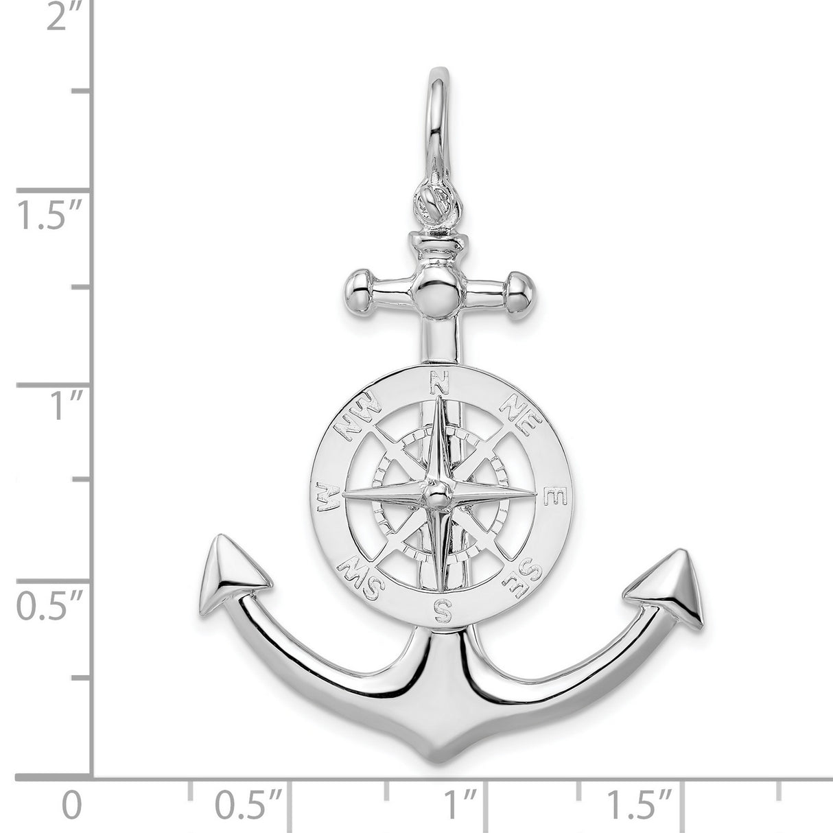Sterling Silver Anchor Compass Pendant with Compass Rose Design, Nautical and Travel Symbol