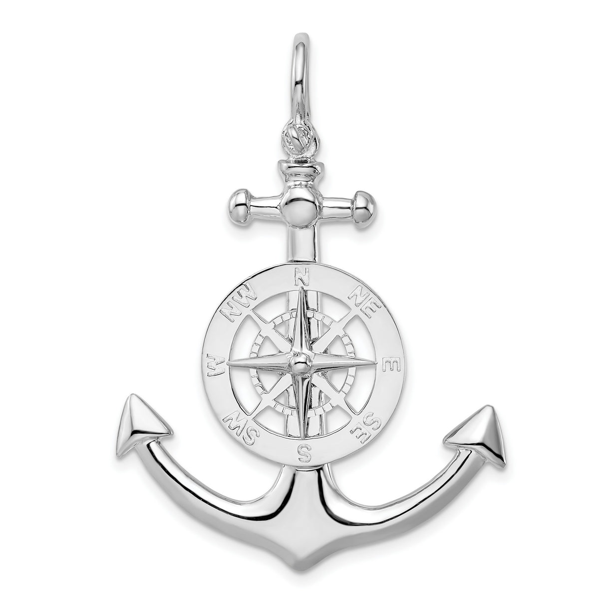 Sterling Silver Anchor Compass Pendant with Compass Rose Design, Nautical and Travel Symbol