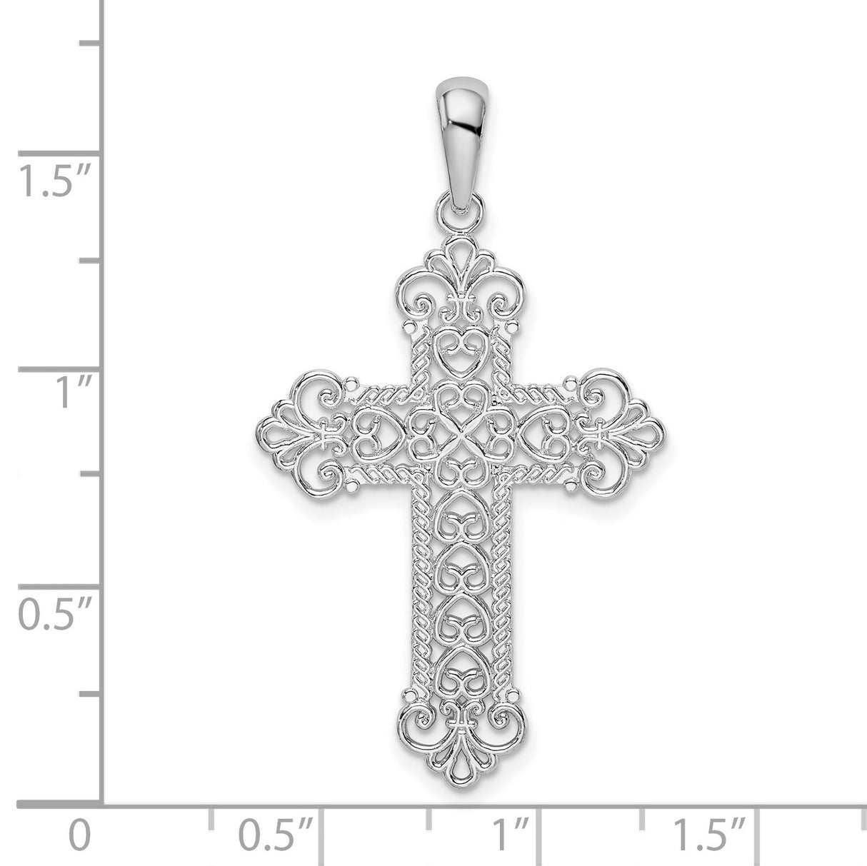 Sterling Silver Cross Pendant with Rope Edge, Lace Detail, and Fleur-de-Lis Design
