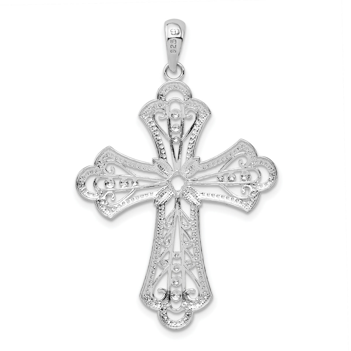 Sterling Silver Cross Pendant with Gold Accents, Floral Filigree and Scrollwork Design