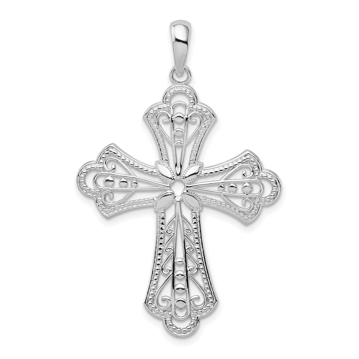 Sterling Silver Cross Pendant with Gold Accents, Floral Filigree and Scrollwork Design