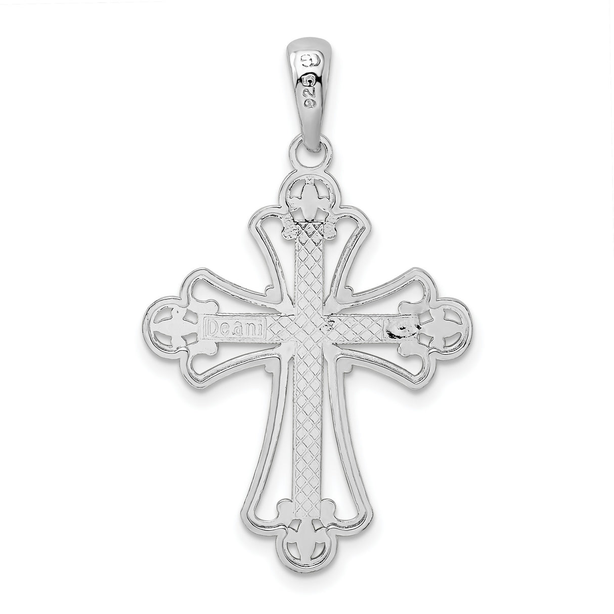 Sterling Silver Cross Pendant with Fleur de Lis and Textured Openwork Design