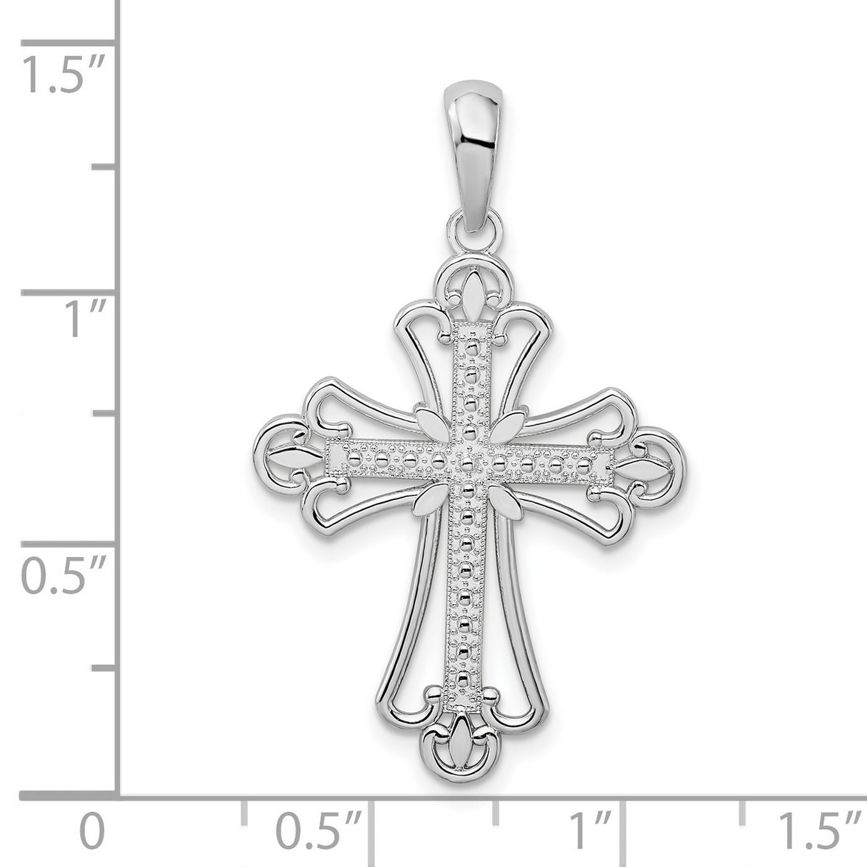 Sterling Silver Cross Pendant with Fleur de Lis and Textured Openwork Design