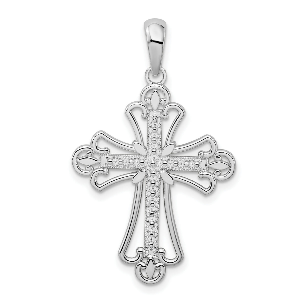 Sterling Silver Cross Pendant with Fleur de Lis and Textured Openwork Design