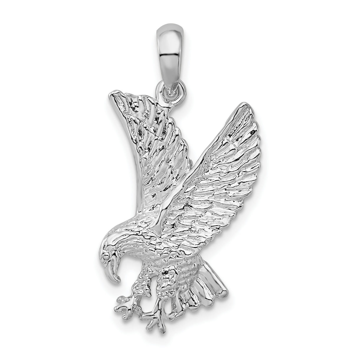 Sterling Silver Eagle Pendant with Outstretched Wings and Talons, Patriotic Design