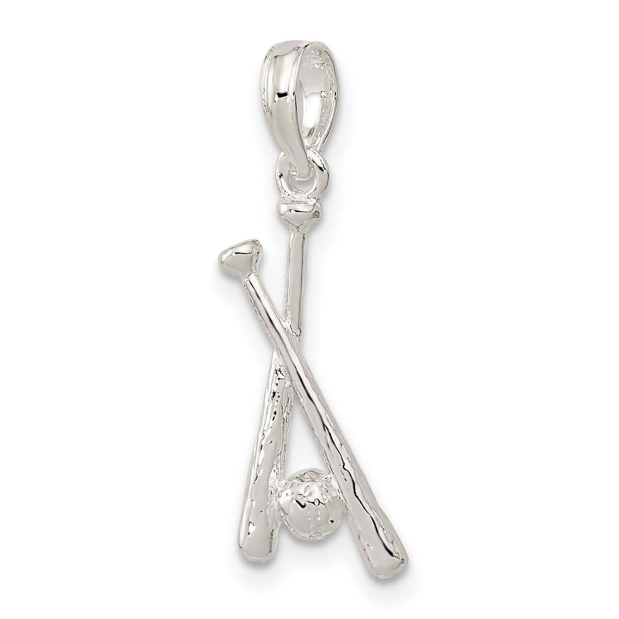 Sterling Silver Baseball Pendant with Crossed Bats and Ball, Unisex Sports Charm