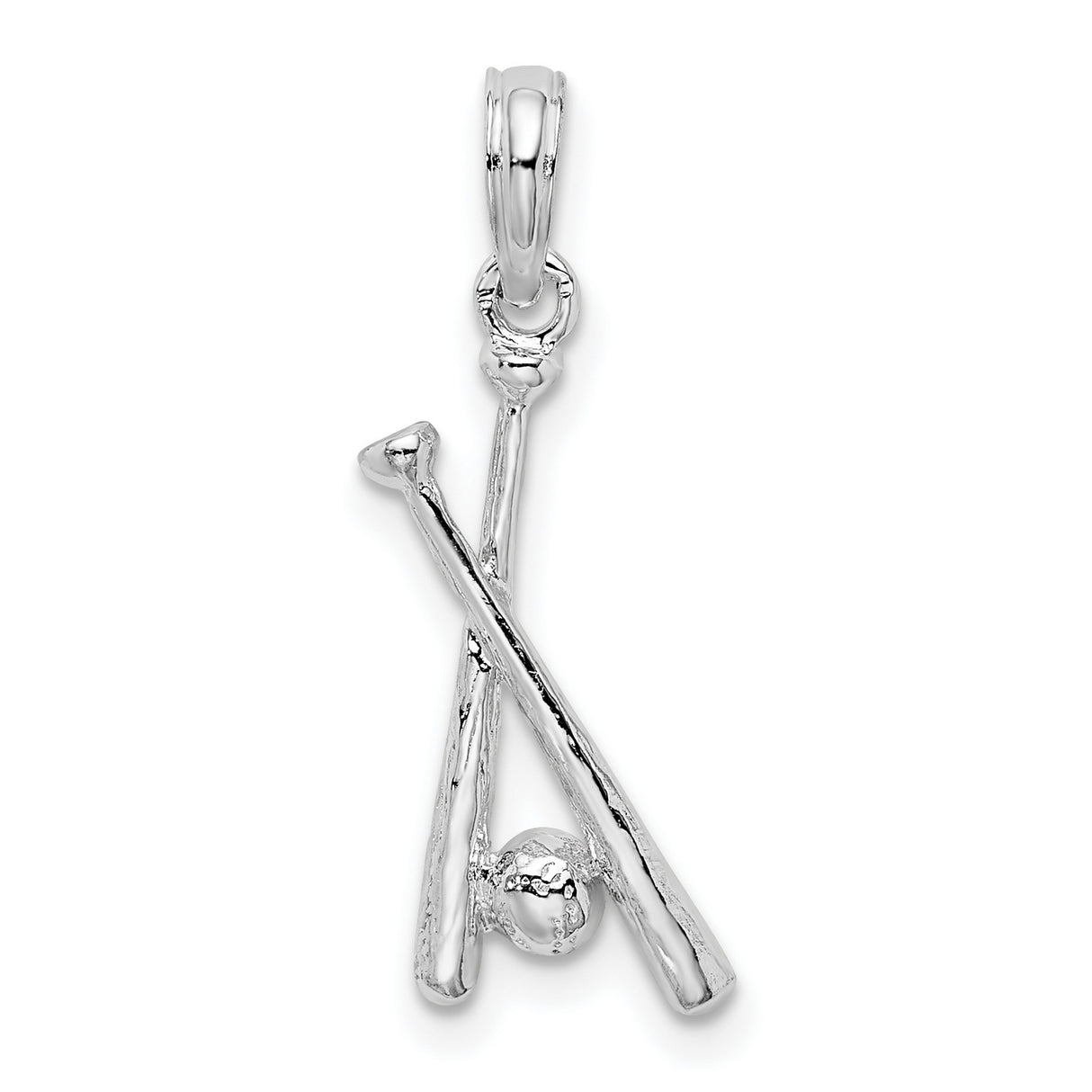 Sterling Silver Baseball Pendant with Crossed Bats and Ball, Unisex Sports Charm