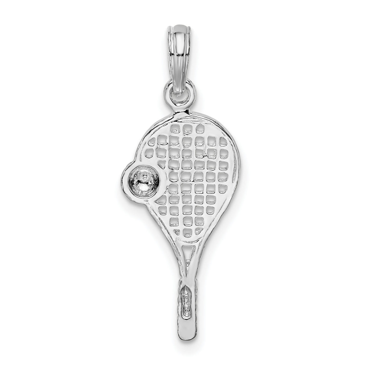 Sterling Silver Tennis Racket Pendant with Ball and String Detailing, Sports Jewelry