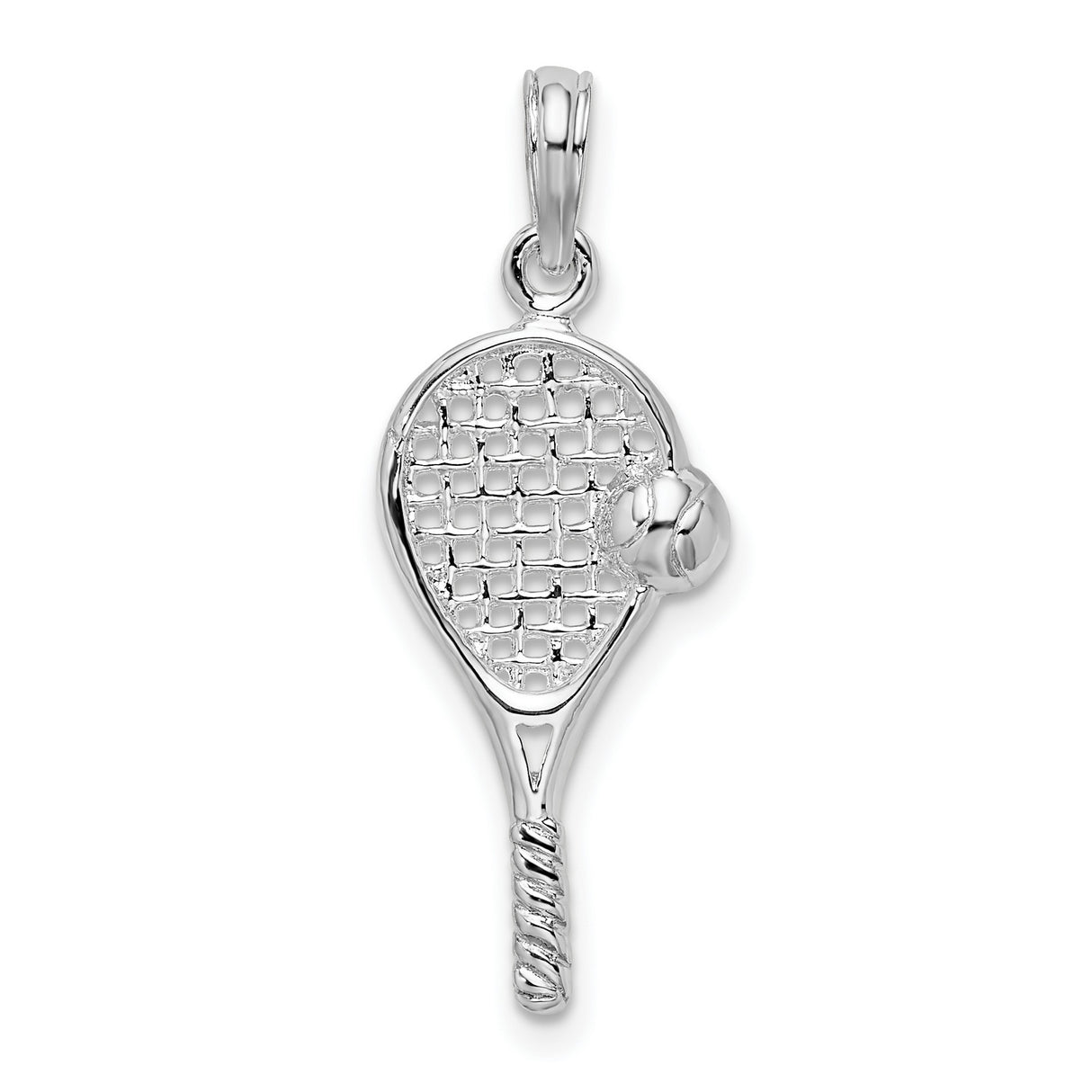Sterling Silver Tennis Racket Pendant with Ball and String Detailing, Sports Jewelry