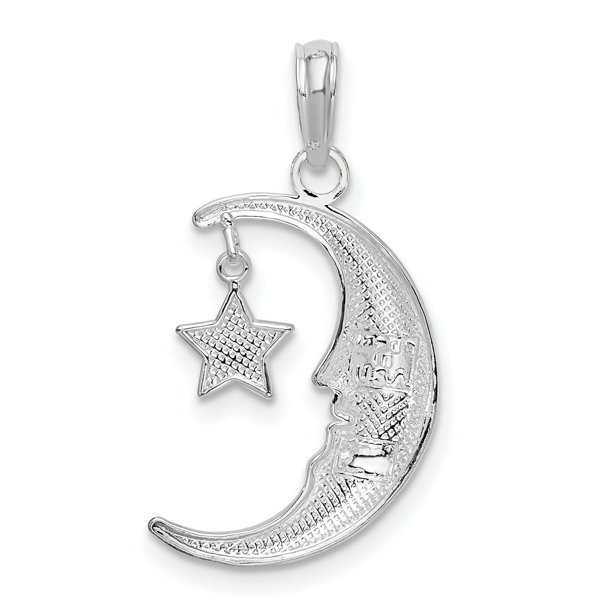 Sterling Silver Crescent Moon Face Pendant with Cubic Zirconia Star, Celestial Charm