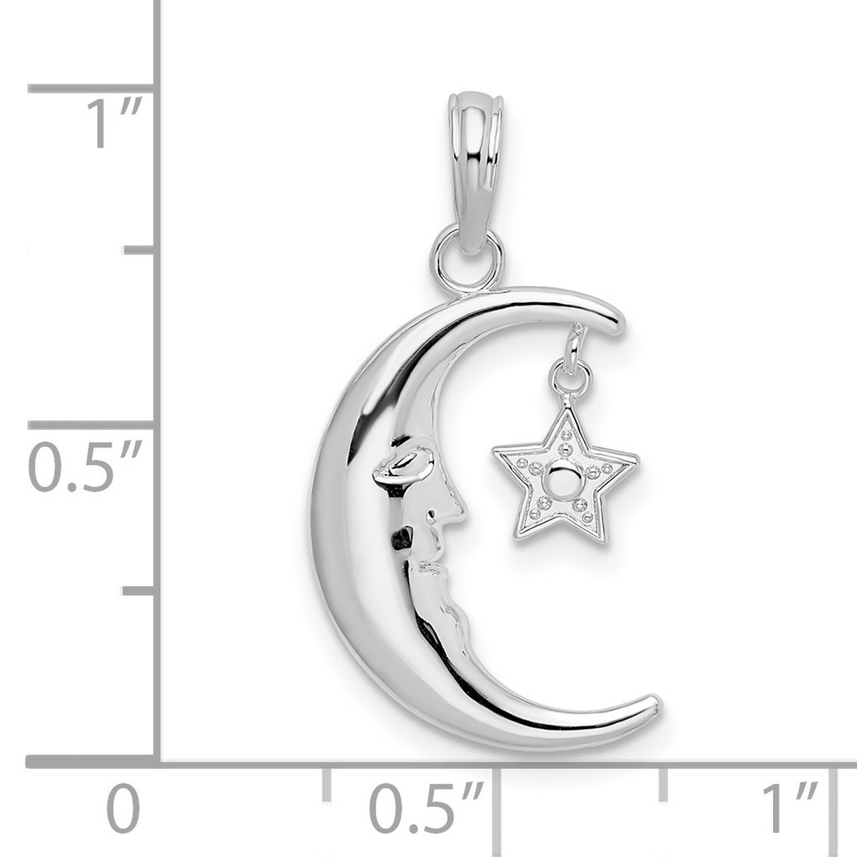 Sterling Silver Crescent Moon Face Pendant with Cubic Zirconia Star, Celestial Charm
