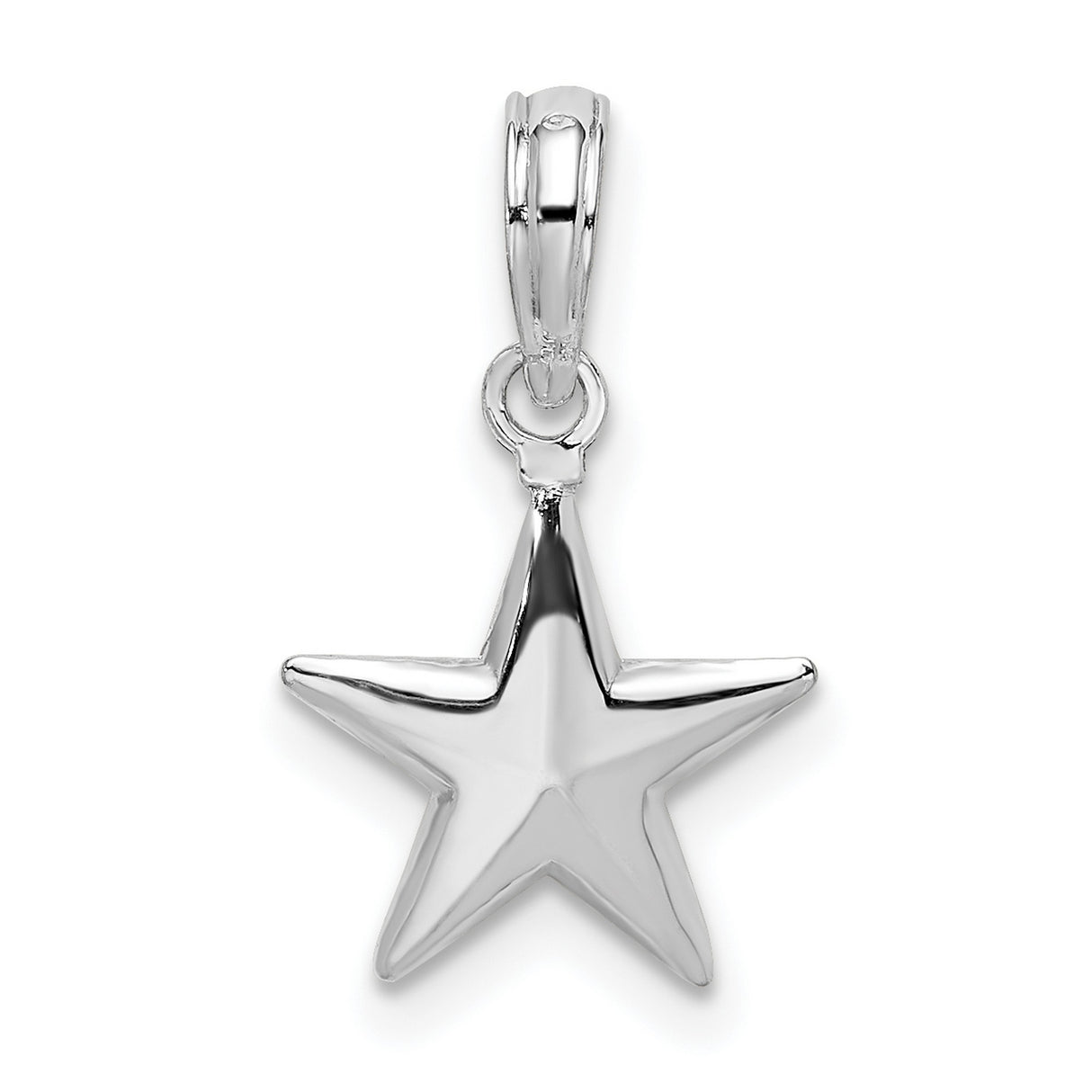 Sterling Silver Five Point Star Pendant, Polished 3D Celestial Charm for Women or Unisex